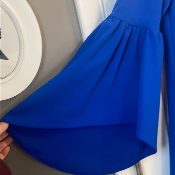 NWT Royal Blue A Line Bell Sleeve Short Dress with Long Sleeves Size Large - Picture 9 of 11